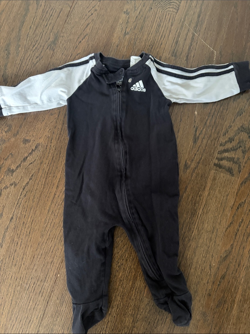 adidas Black and White Infant Zip Footie One-Piece
